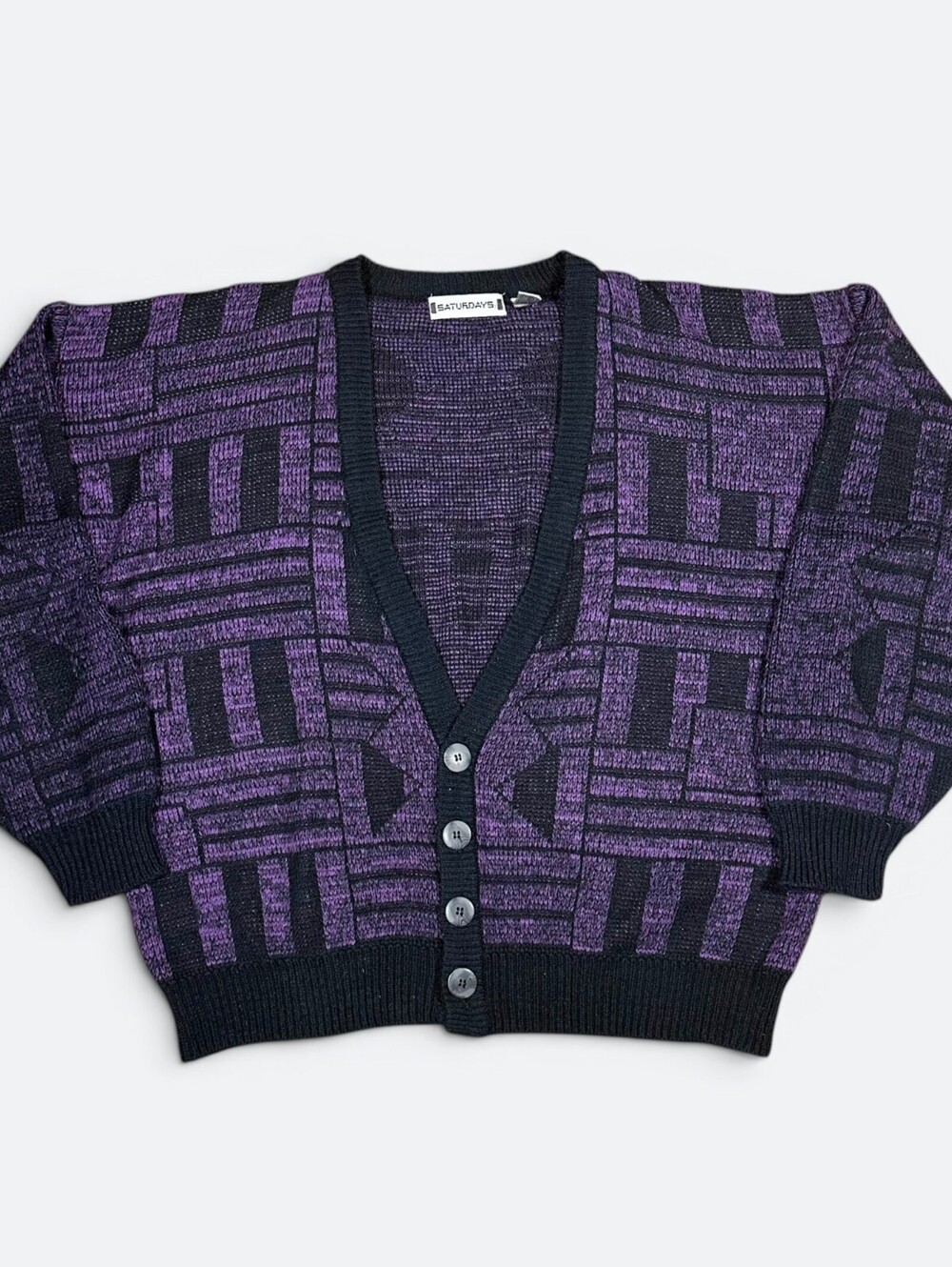 Vintage 90’s Saturdays Boxy Aztec Pattern Knit Cardigan Purple Sweater Y2K Sz L